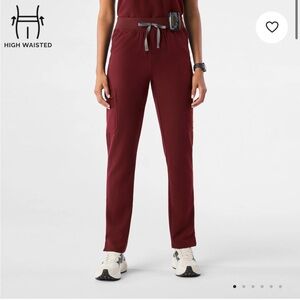 FIGS - High Waisted Yola Skinny Scrub Pants - Burgundy - Medium/TALL